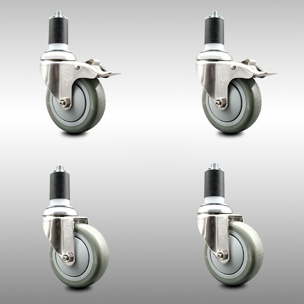 Service Caster 4 Inch 316SS Gray Poly Swivel 1-5/8 Inch Expanding Stem Caster Lock Brake, 2PK SCC-SS316TTLEX20S414-PPUB-2-S-2-158 - main